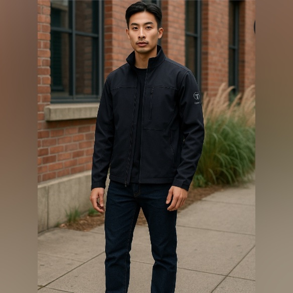 Tumi Blue Performance Jacket with High Collar and Slim Fit